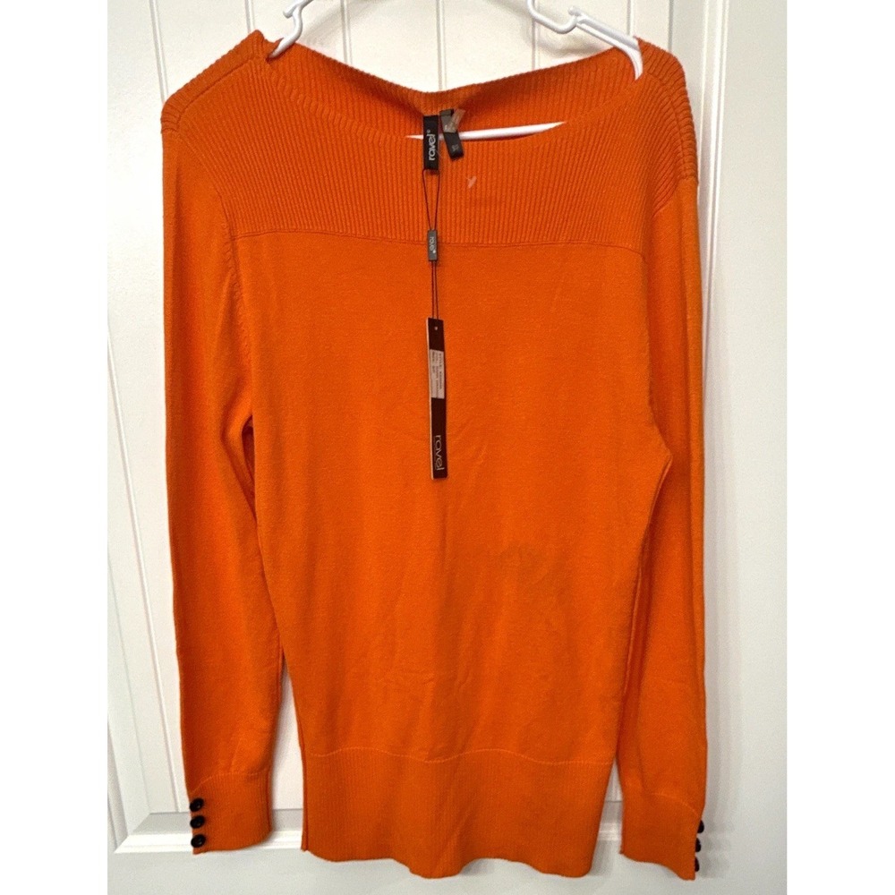 Ravel Womens Orange Knit Boat Neck Long Sleeve Pullover Sweater Petite S/P NWT